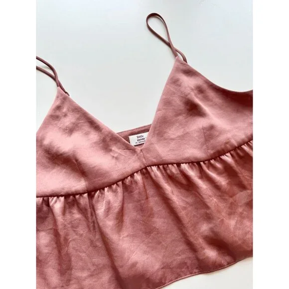 Aritzia LITTLE MOON Lover Nutmeg Brown Satin Cropped Peplum Camisole, Size XS - Picture 6 of 13